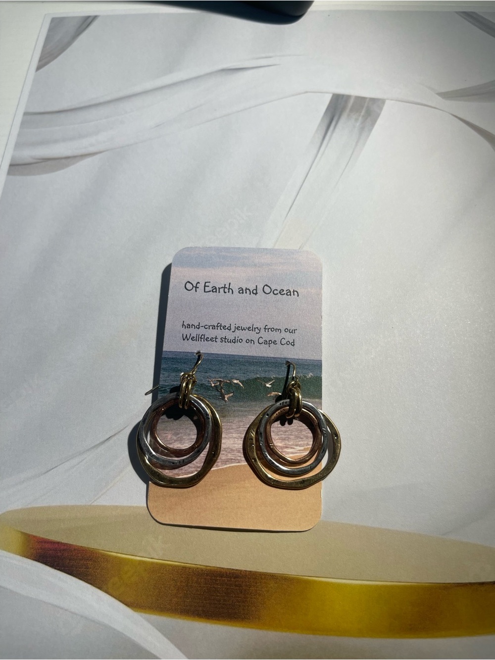 Gold Triple-Ring Drop Earrings